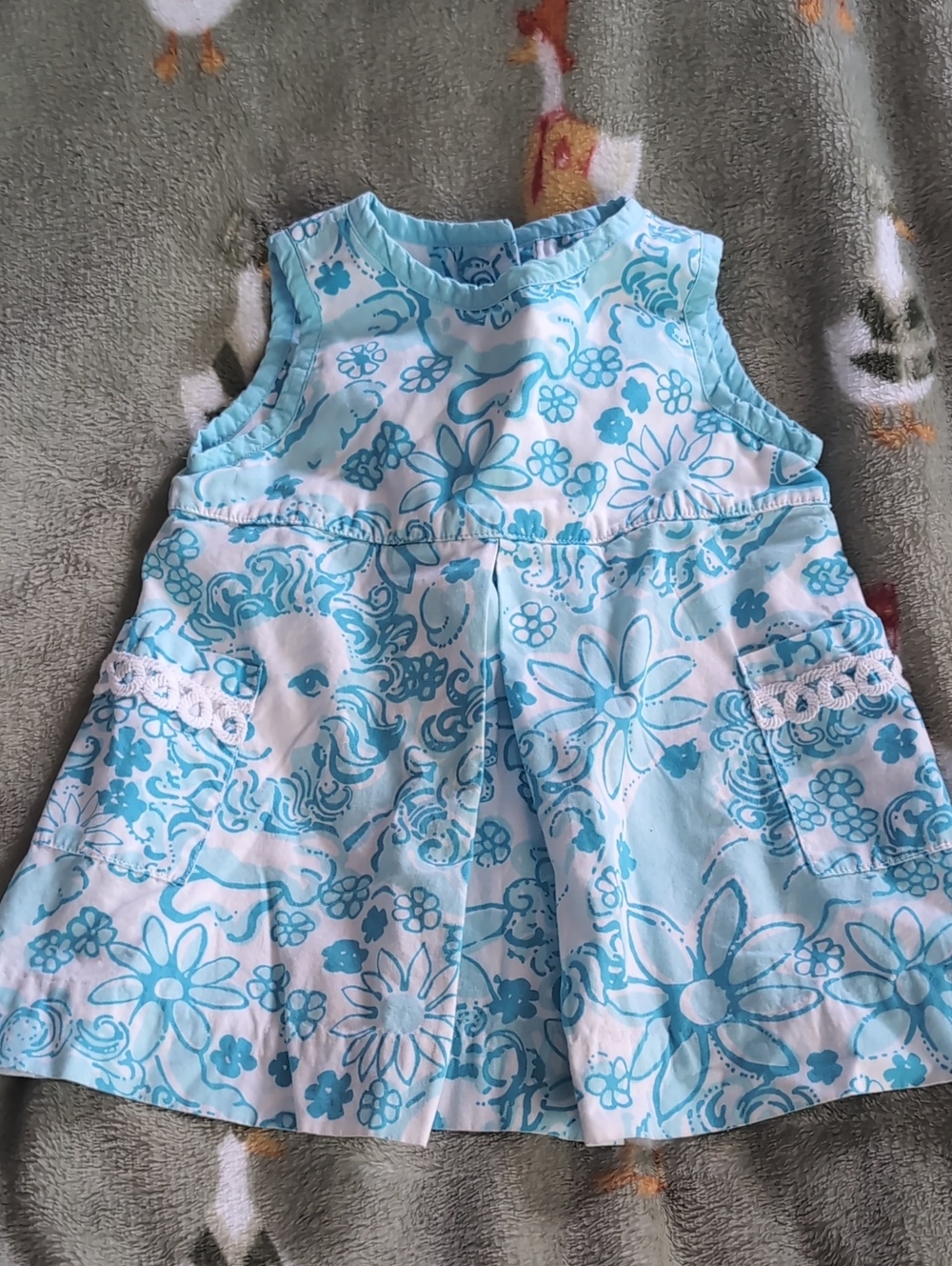 Lilly Pulitzer Light Blue & White Lion Floral Sleeveless Tank Dress Baby